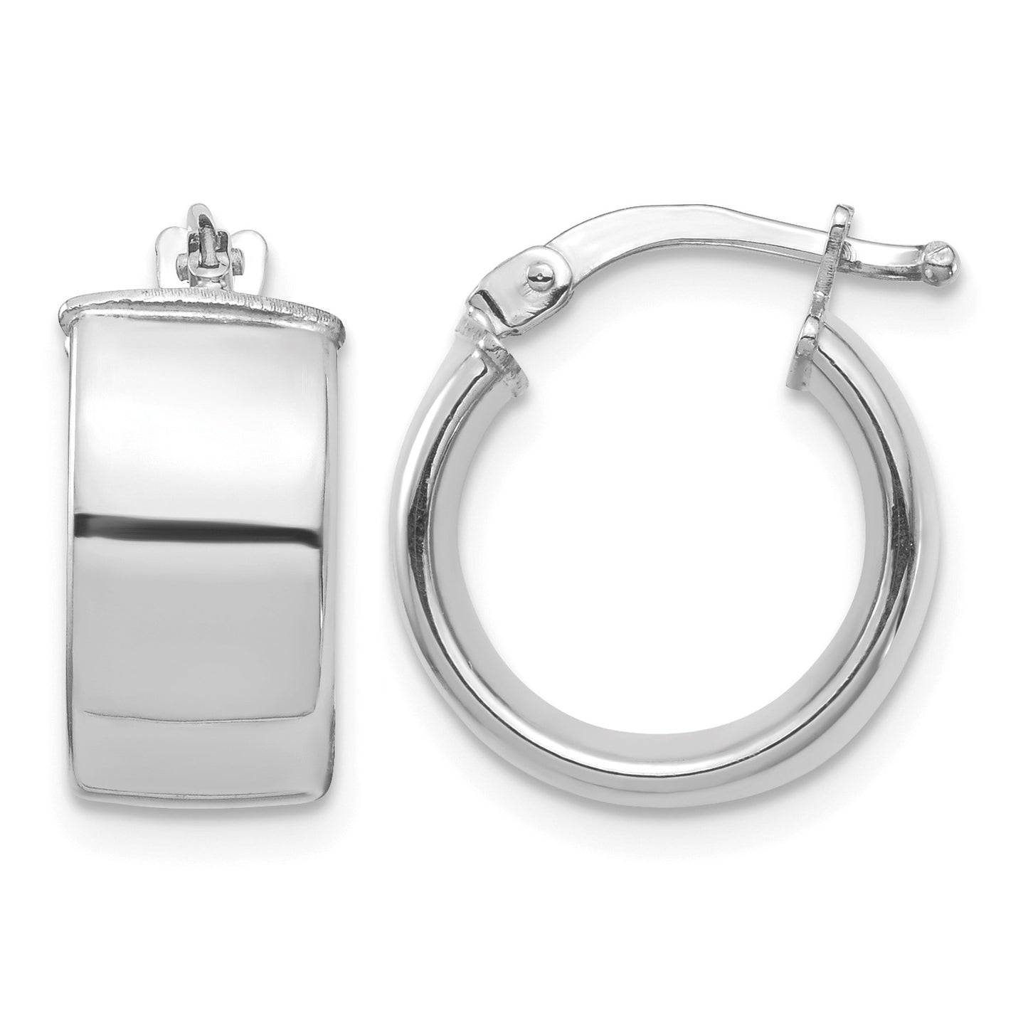 14k White Gold 7x14mm High Polished Tube Hoop Earrings