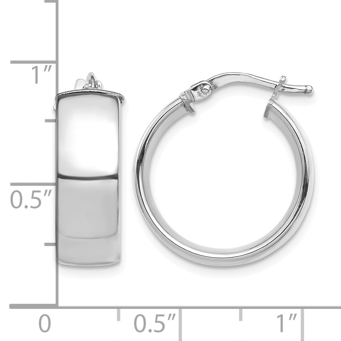 14k White Gold 7x20mm High Polished Tube Hoop Earrings