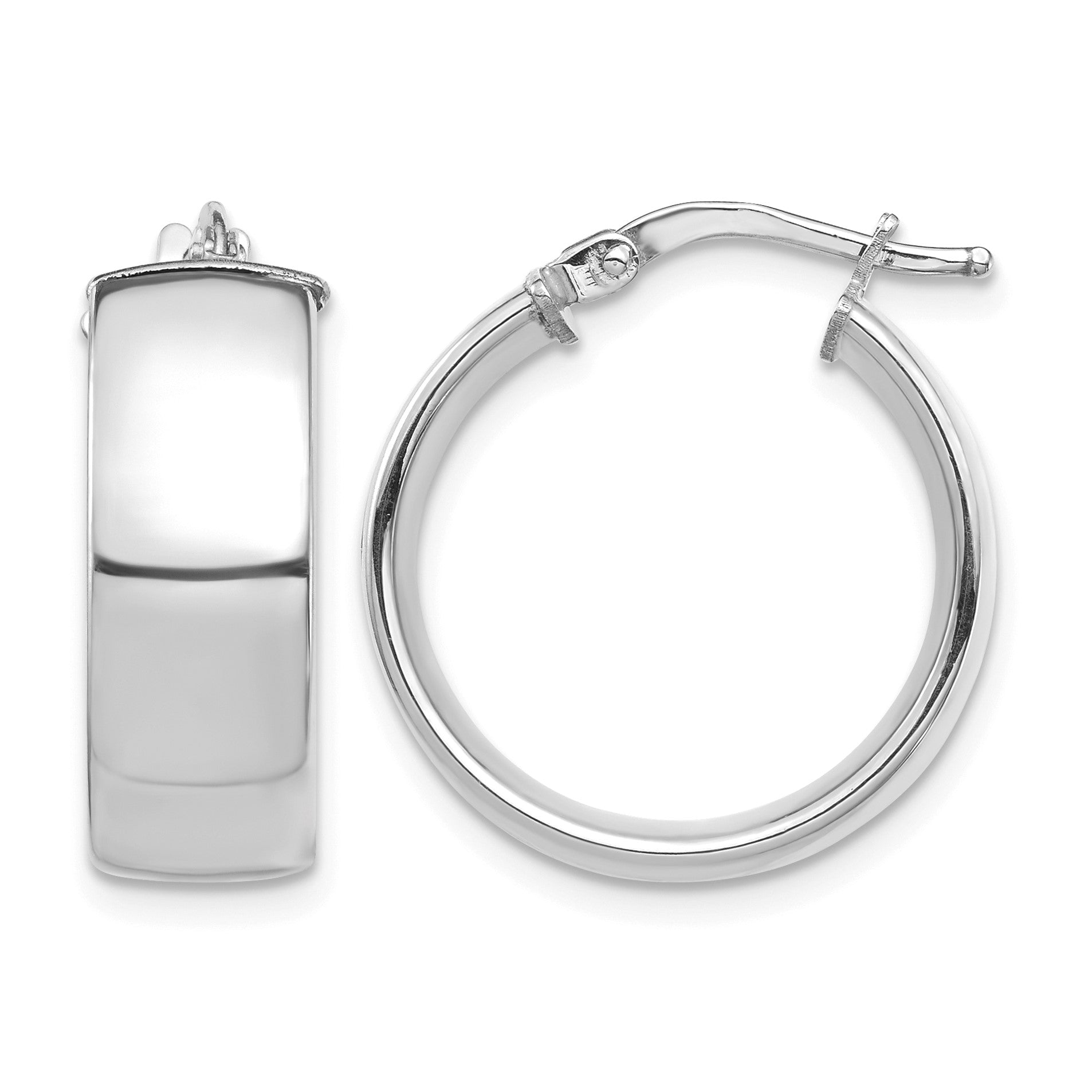 14k White Gold 7x20mm High Polished Tube Hoop Earrings
