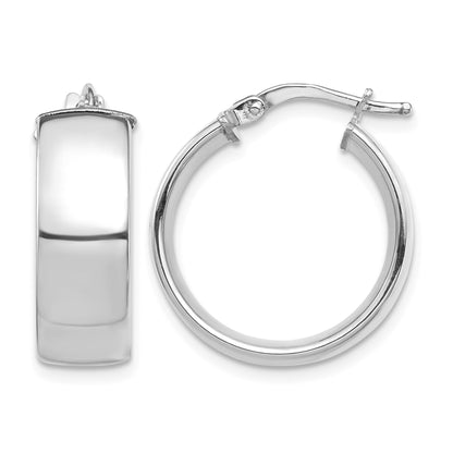 14k White Gold 7x20mm High Polished Tube Hoop Earrings