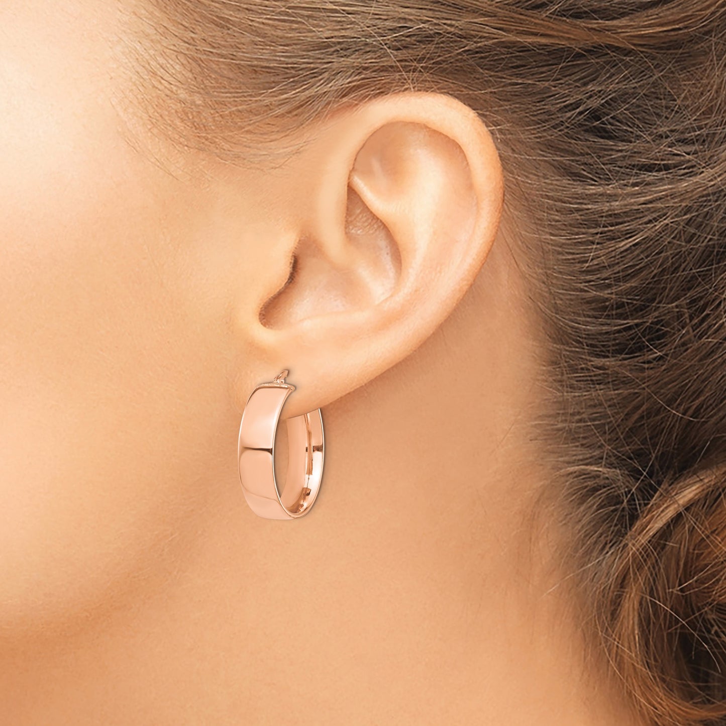 14k Rose Gold 7x24mm High Polished Tube Hoop Earrings