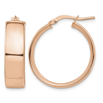 14k Rose Gold 7x24mm High Polished Tube Hoop Earrings