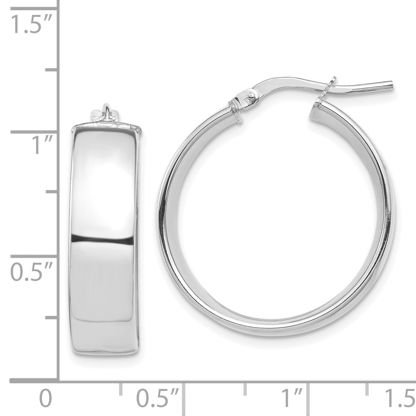 14k White Gold 7x24mm High Polished Tube Hoop Earrings