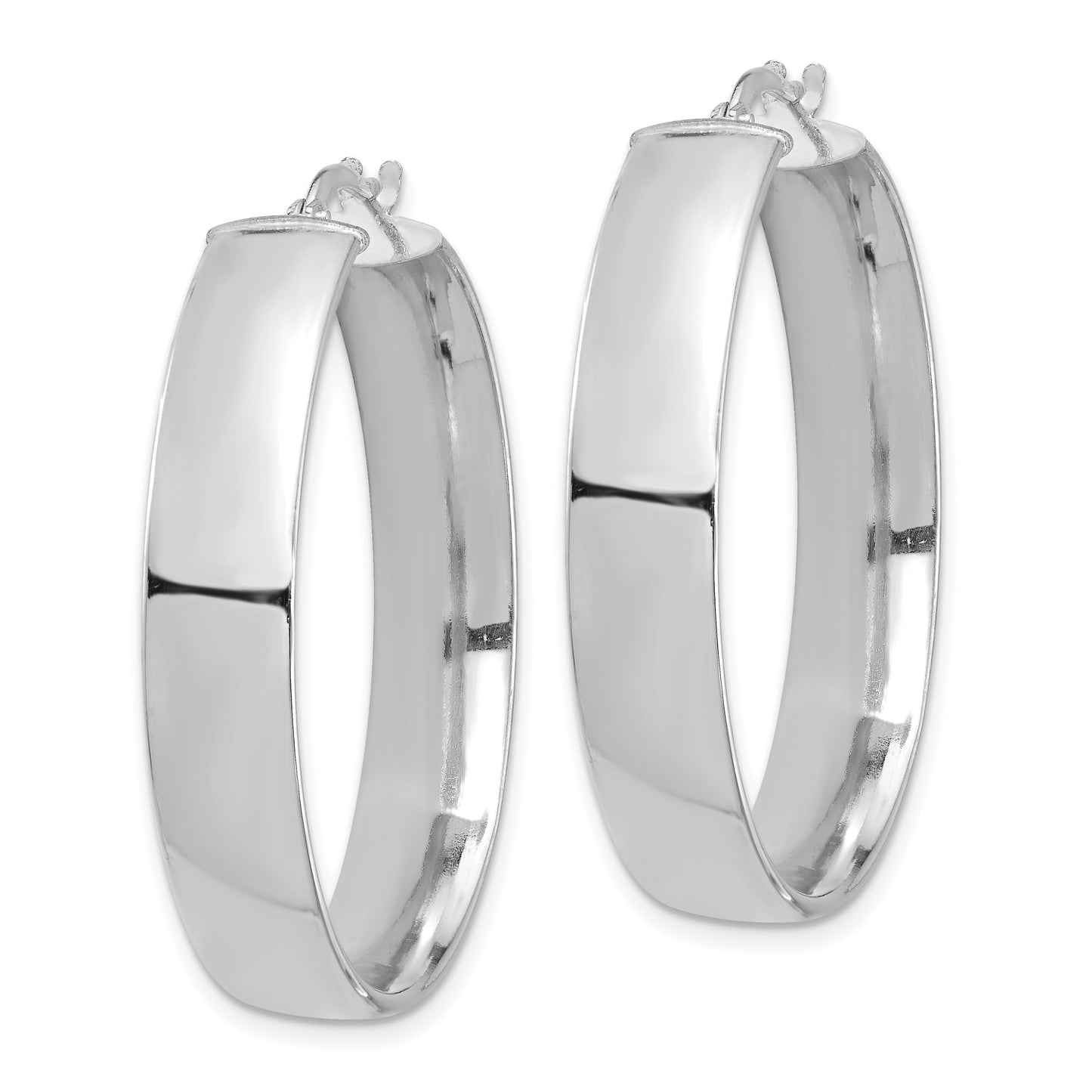 14k White Gold 7x35mm High Polished Tube Hoop Earrings