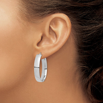 14k White Gold 7x35mm High Polished Tube Hoop Earrings