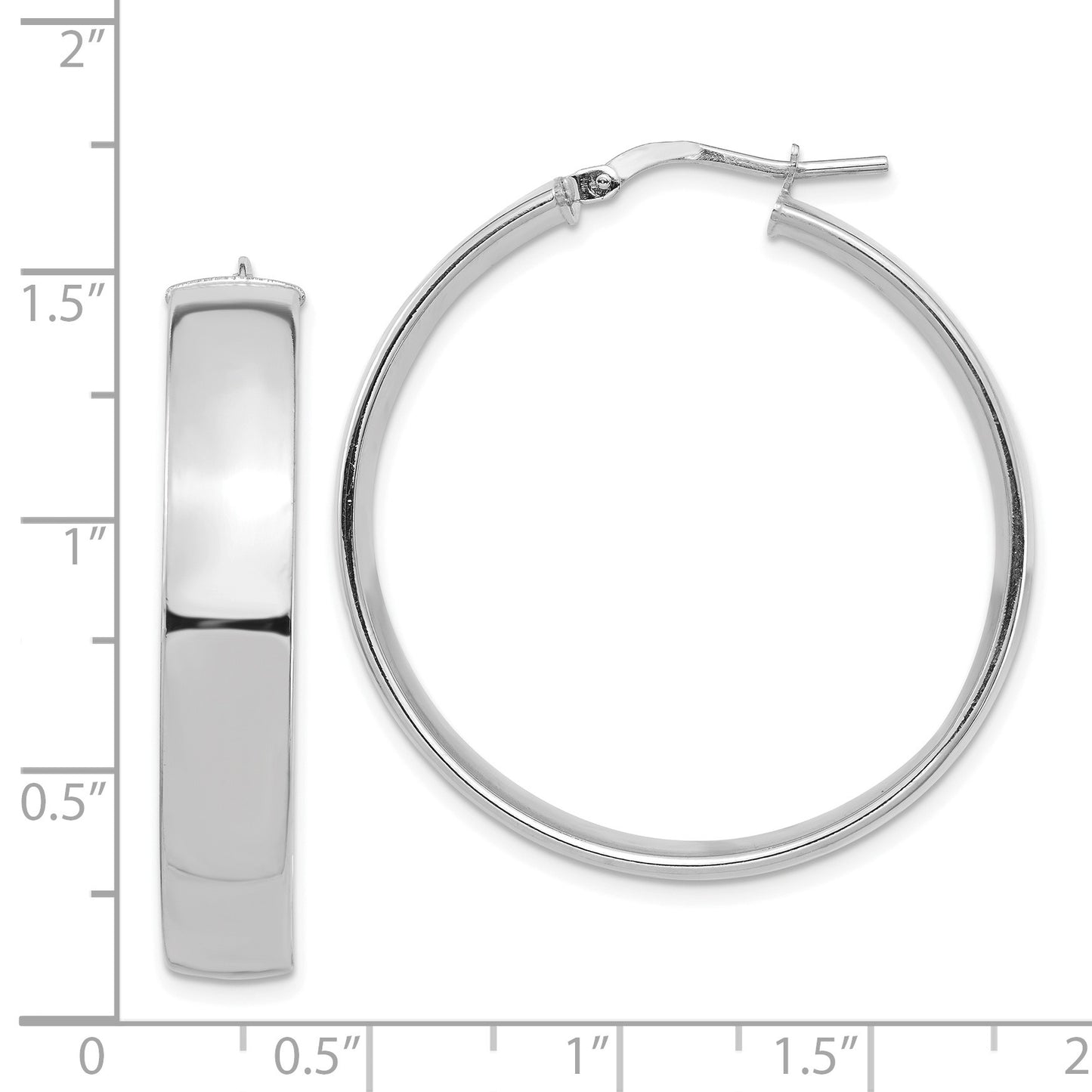 14k White Gold 7x35mm High Polished Tube Hoop Earrings