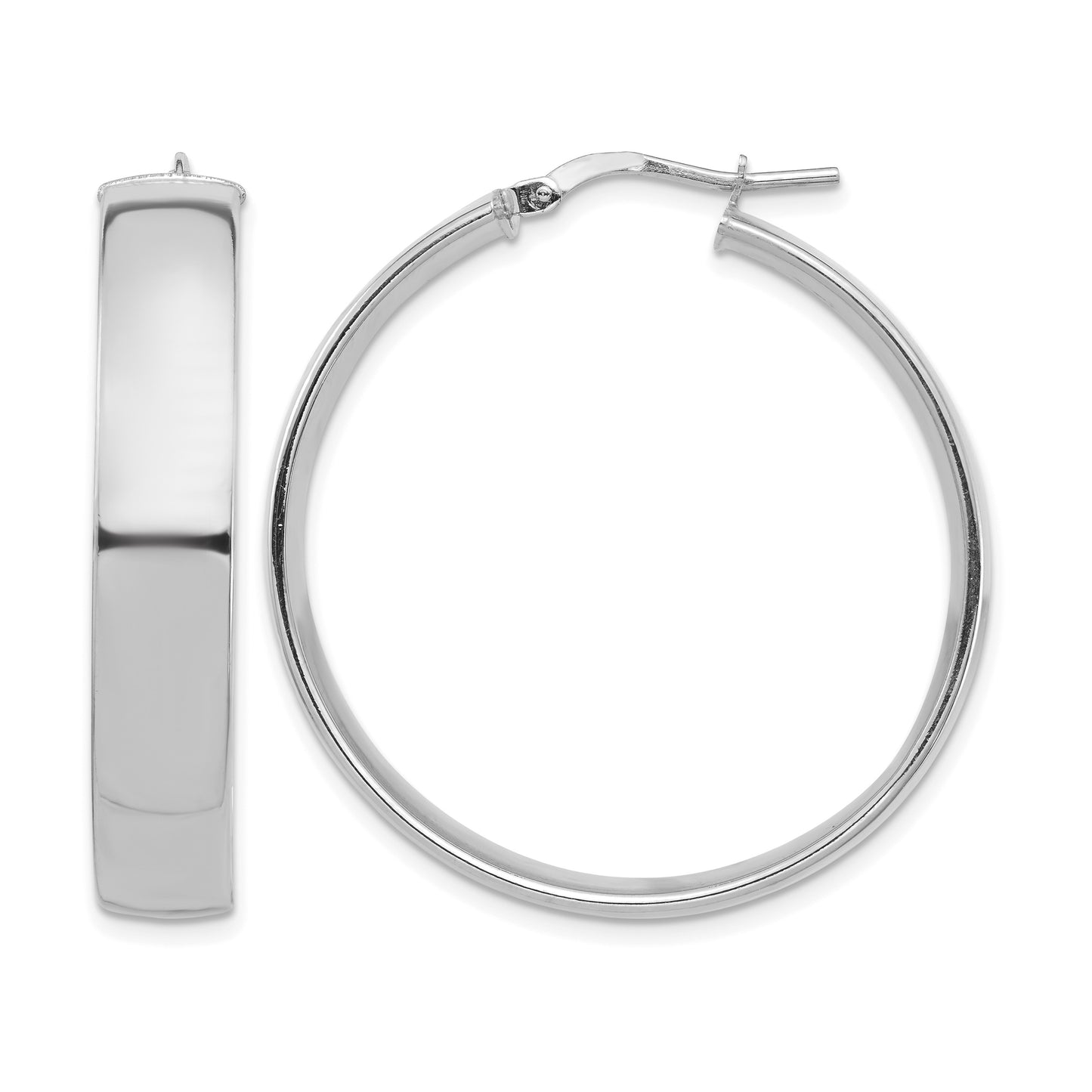 14k White Gold 7x35mm High Polished Tube Hoop Earrings