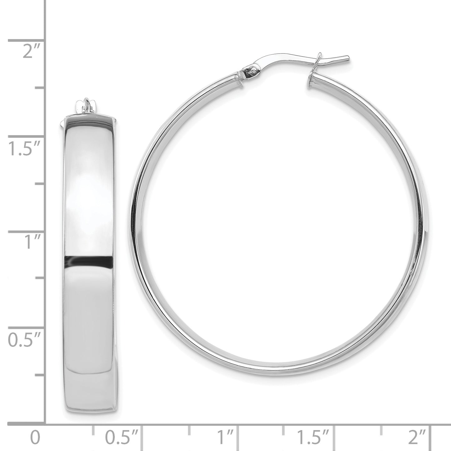 14k White Gold 7x40mm High Polished Tube Hoop Earrings