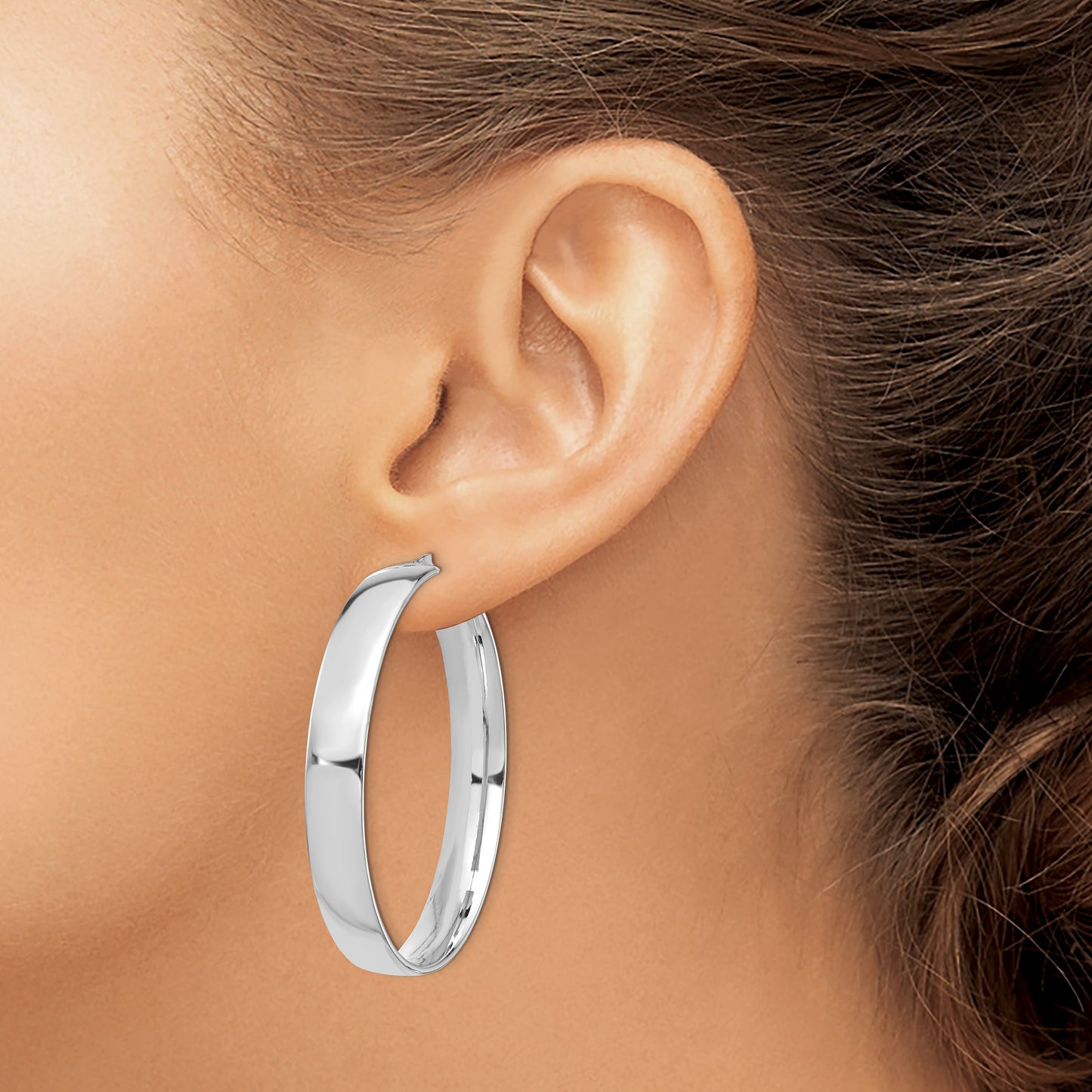14k White Gold 7x45mm High Polished Tube Hoop Earrings