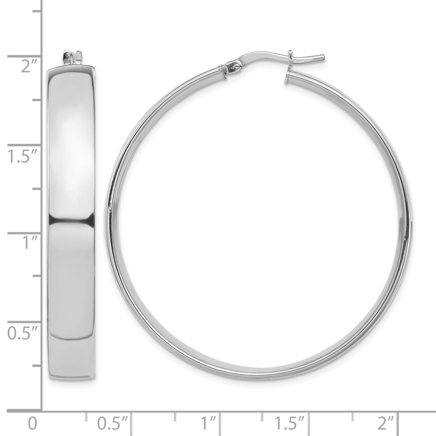 14k White Gold 7x45mm High Polished Tube Hoop Earrings