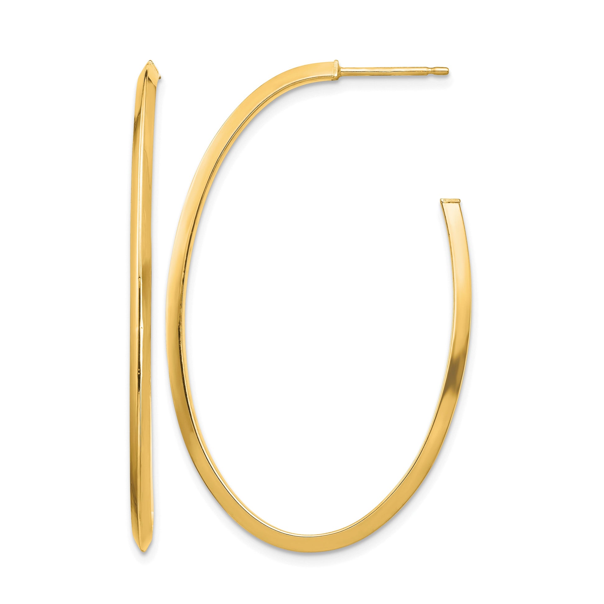 14k Polished Knife Edge Oval 2mm Post Dangle Earrings