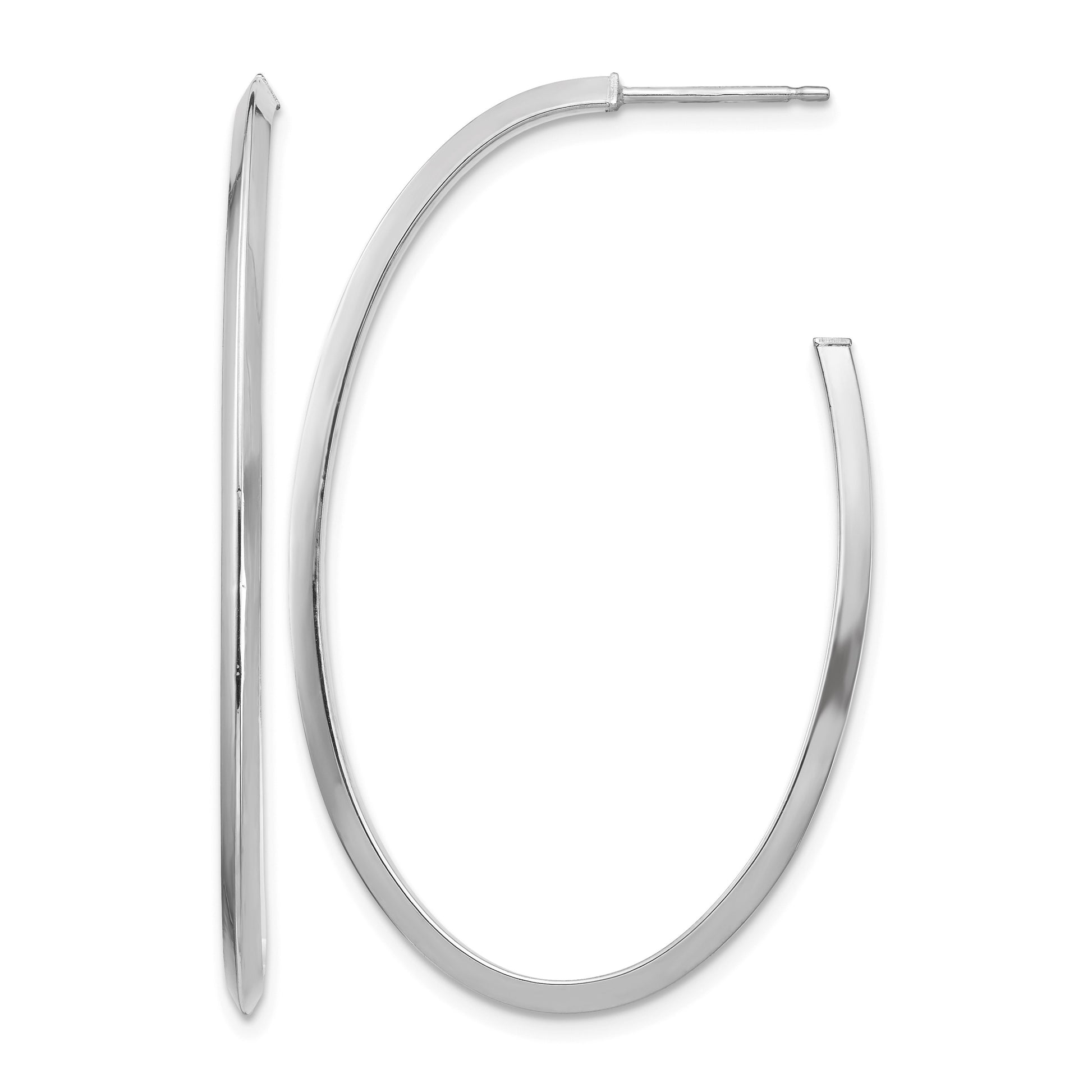 14k White Gold Polished Knife Edge Oval 2mm Post Dangle Earrings