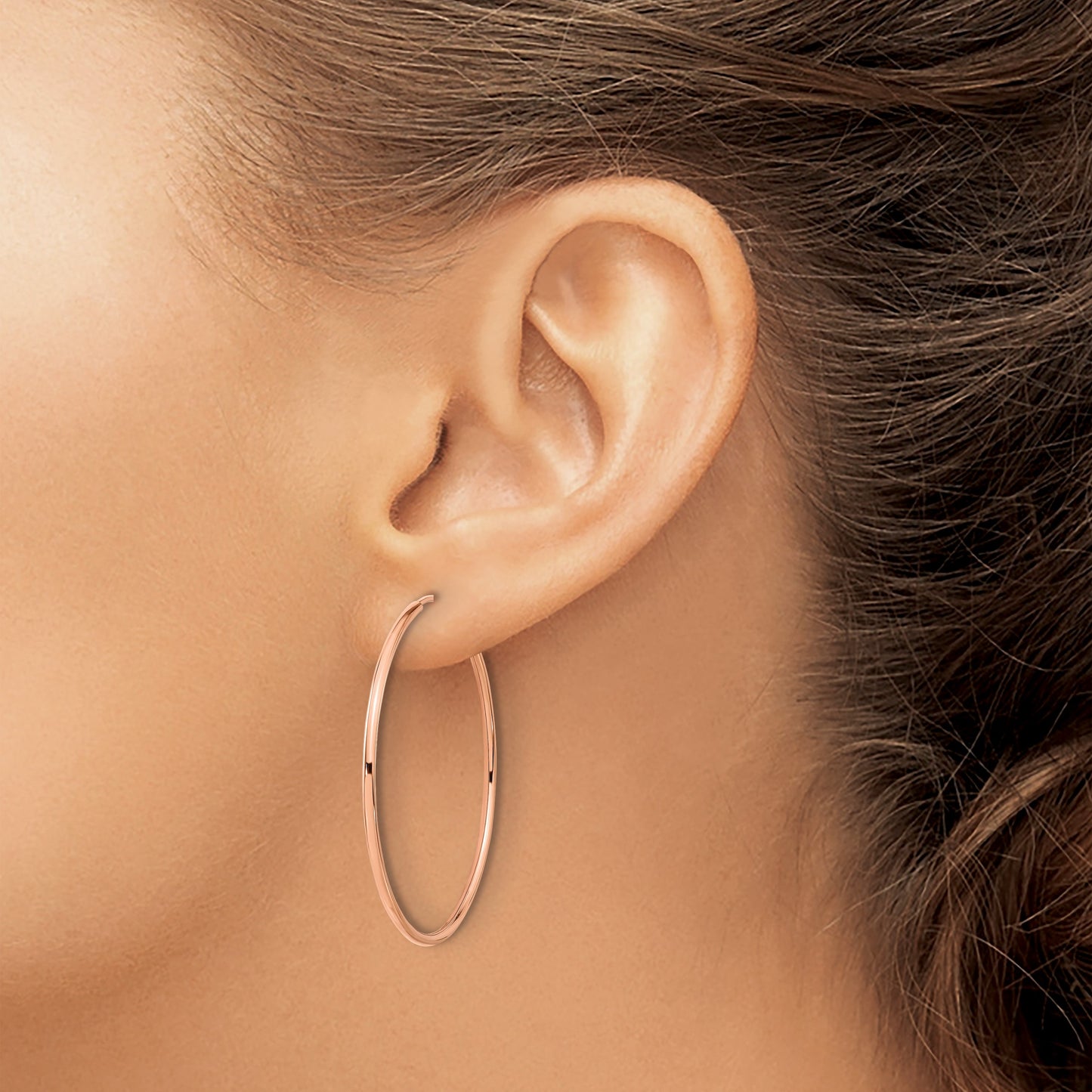 14k Rose Gold 1.5x40mm Polished Endless Tube Hoop Earrings