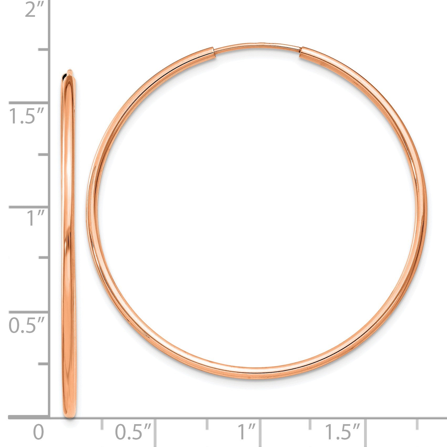 14k Rose Gold 1.5x40mm Polished Endless Tube Hoop Earrings