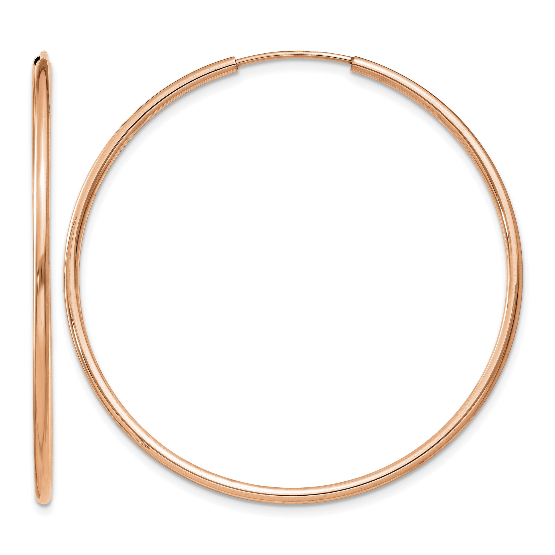 14k Rose Gold 1.5x40mm Polished Endless Tube Hoop Earrings