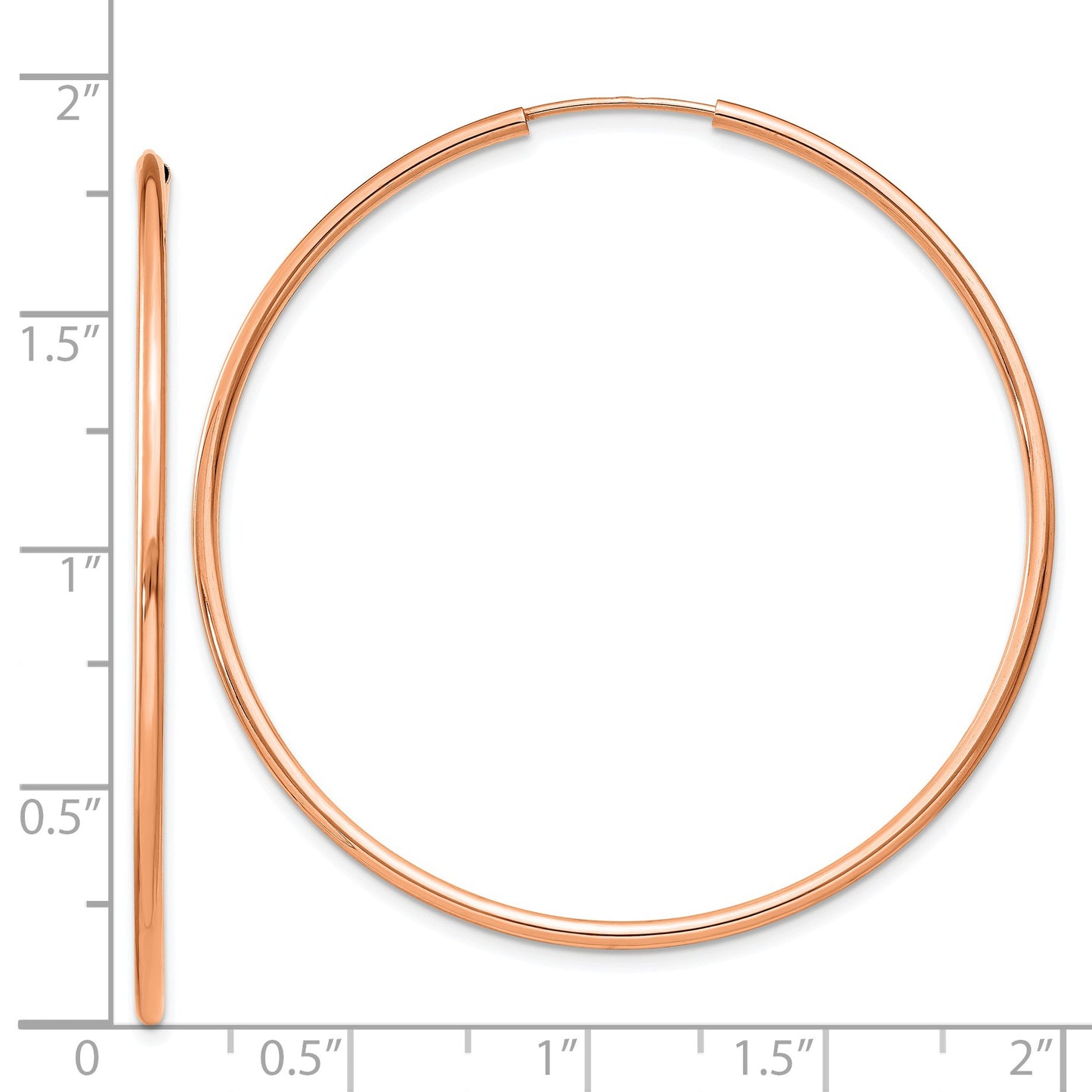 14k Rose Gold 1.5x45mm Polished Endless Tube Hoop Earrings