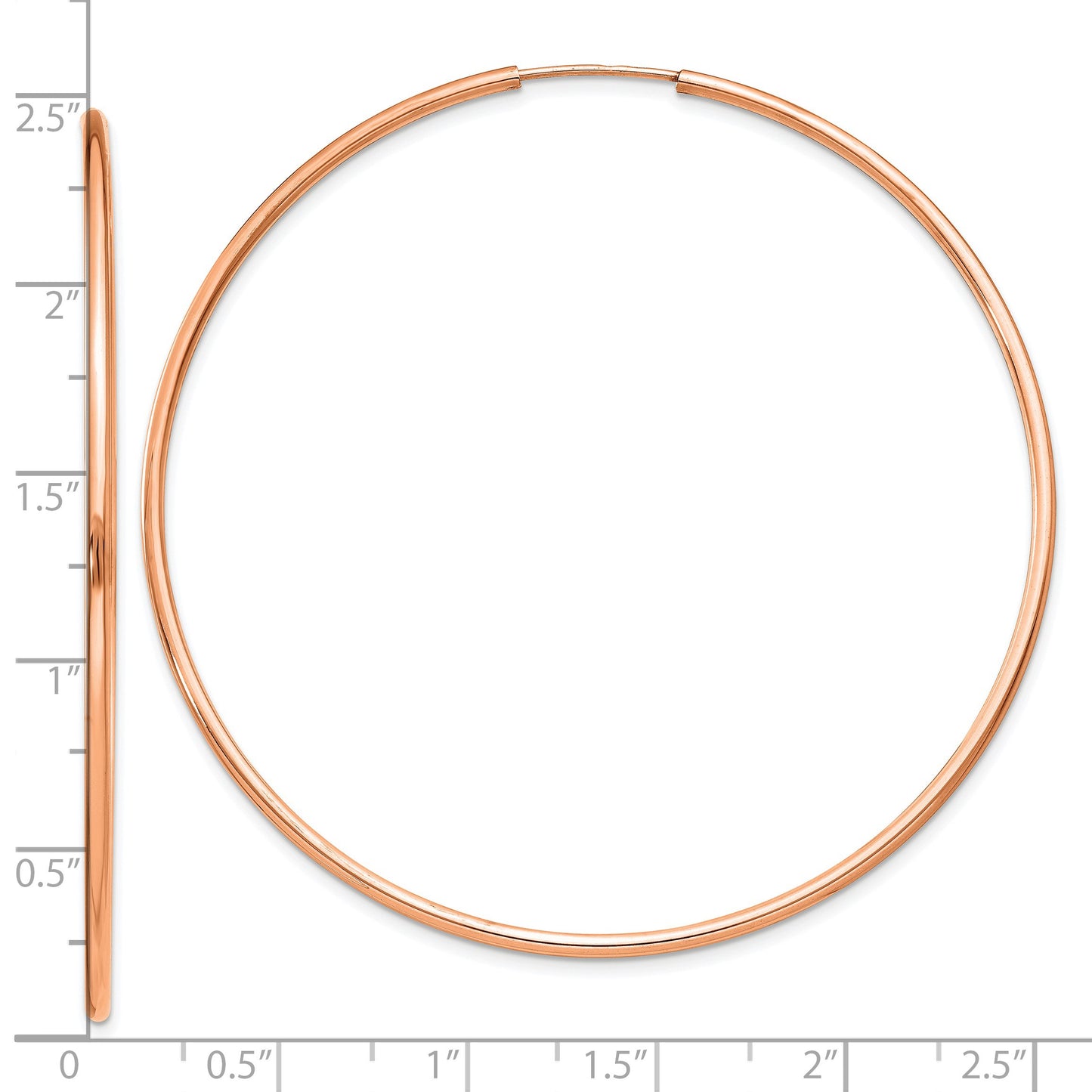 14k Rose Gold 1.5x57mm Polished Endless Tube Hoop Earrings