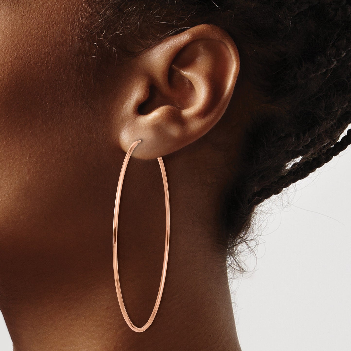 14k Rose Gold 1.5x64mm Polished Endless Tube Hoop Earrings