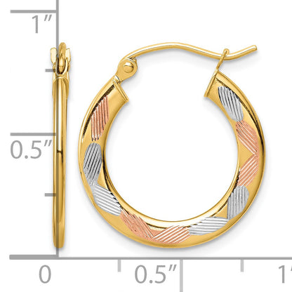 14k w/White and Rose Rhodium Diamond-cut Hoop Earrings