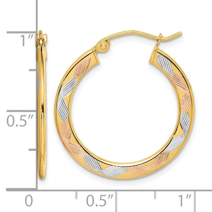14k w/White and Rose Rhodium Diamond-cut Hoop Earrings