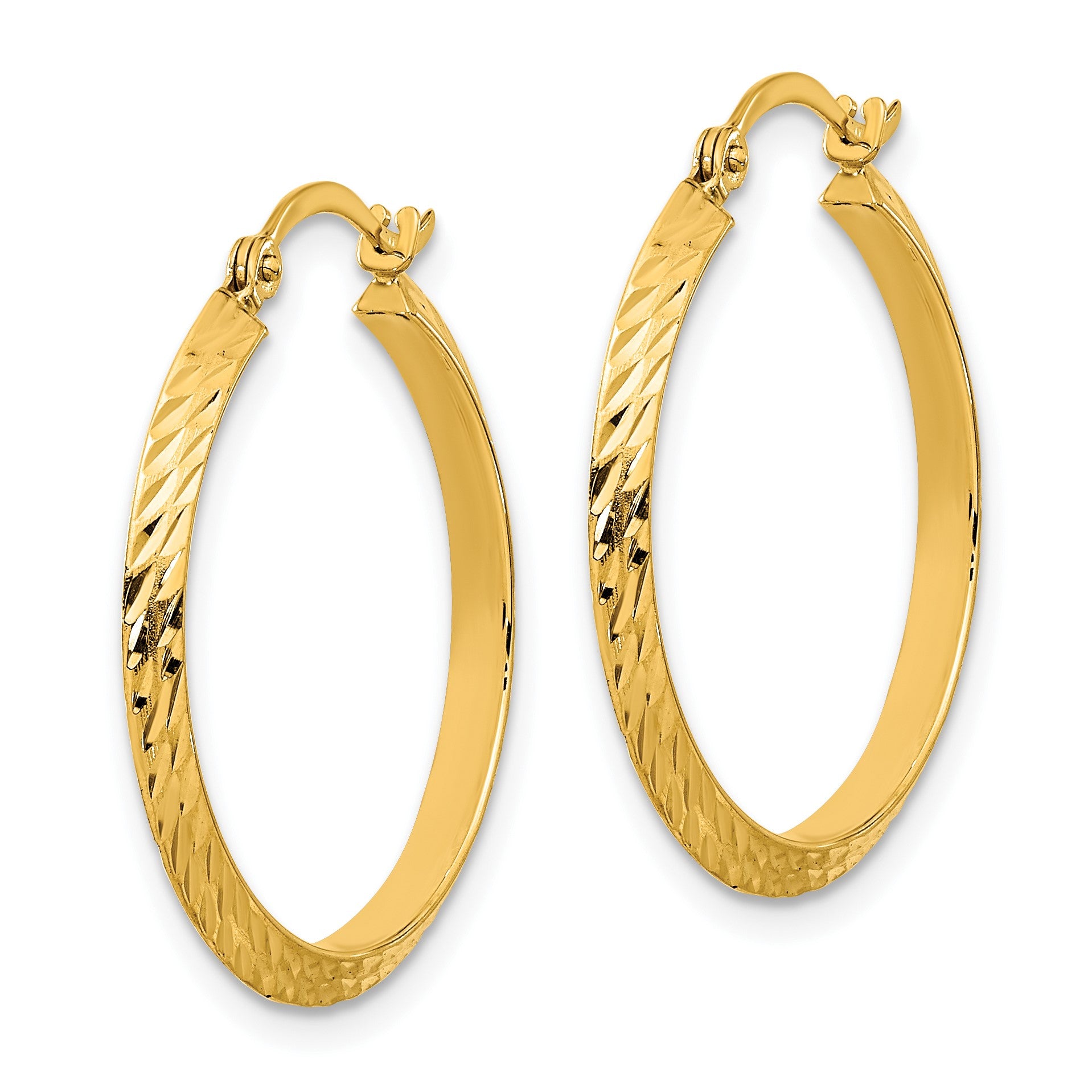 14K 2.00x25mm Polished Diamond-Cut Knife-Edge Tube Hoop Earrings