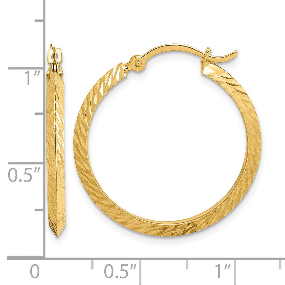 14K 2.00x25mm Polished Diamond-Cut Knife-Edge Tube Hoop Earrings