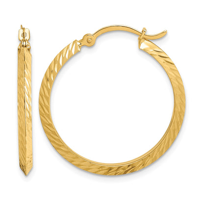 14K 2.00x25mm Polished Diamond-Cut Knife-Edge Tube Hoop Earrings