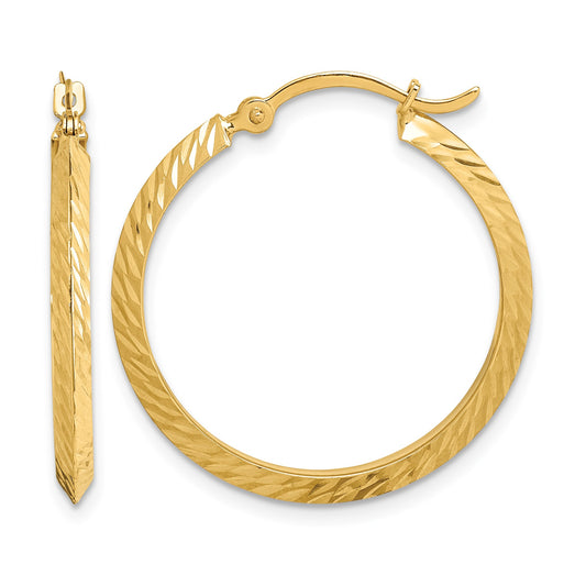 14K 2.00x25mm Polished Diamond-Cut Knife-Edge Tube Hoop Earrings