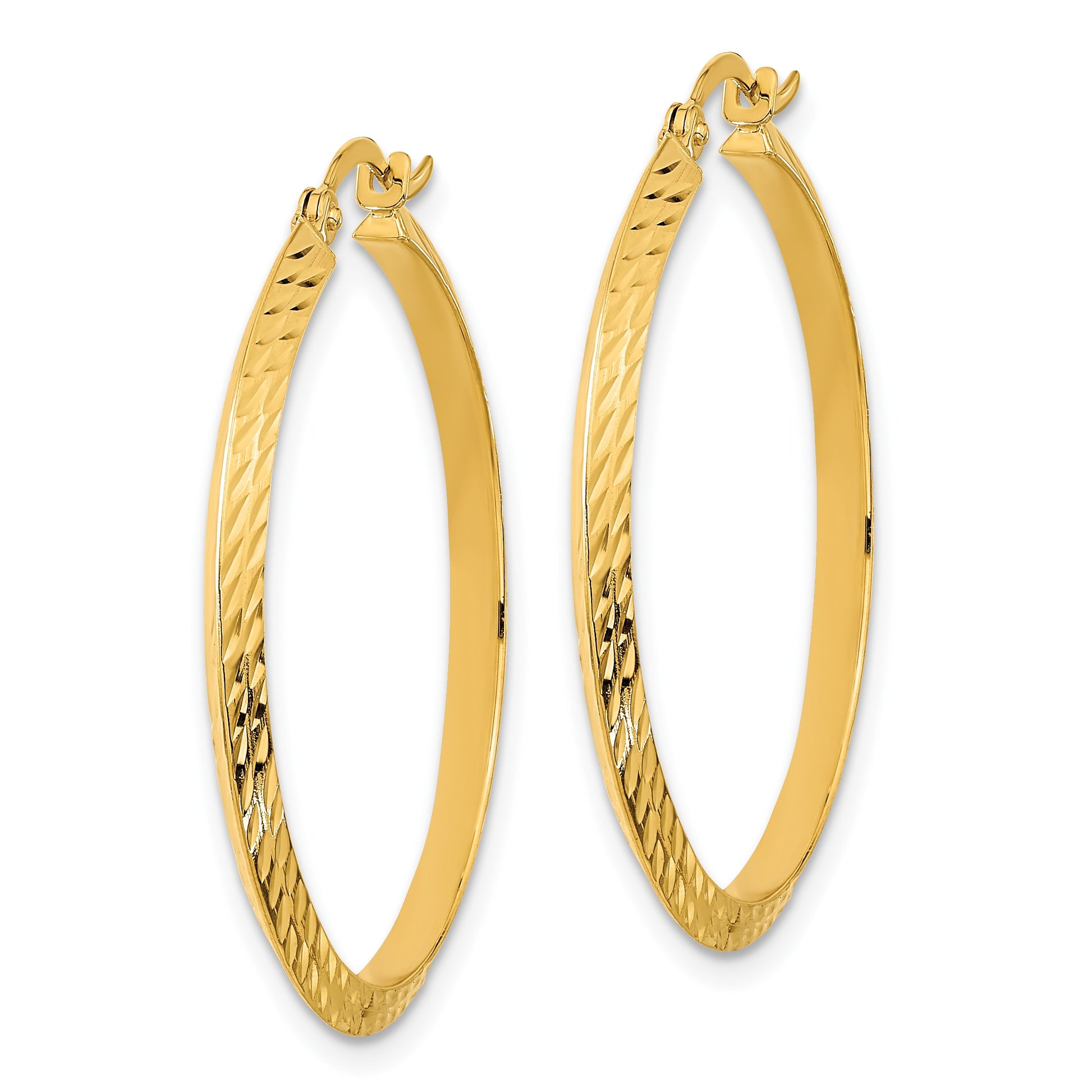 14K 2.00x33mm Polished Diamond-Cut Knife-Edge Tube Hoop Earrings