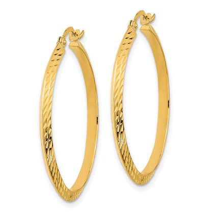 14K 2.00x33mm Polished Diamond-Cut Knife-Edge Tube Hoop Earrings