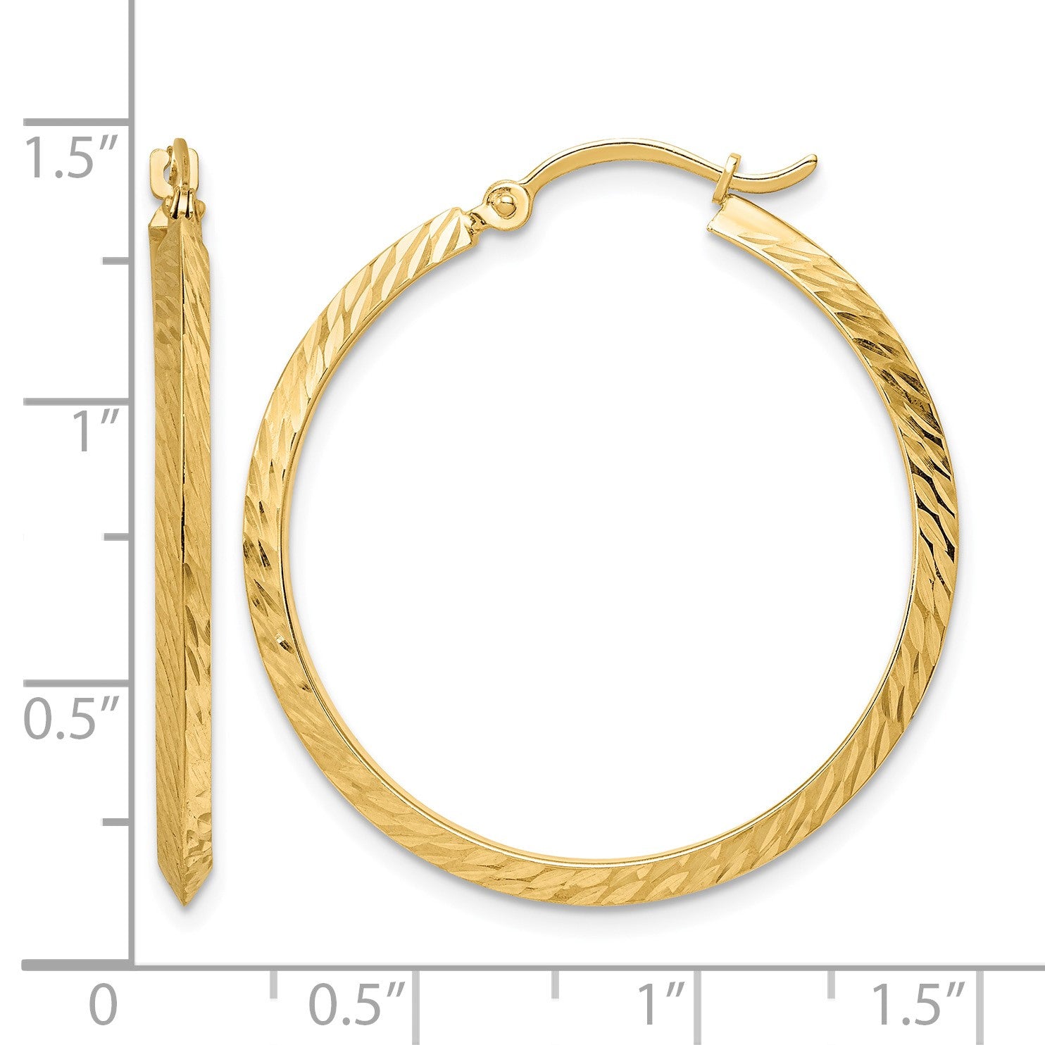 14K 2.00x33mm Polished Diamond-Cut Knife-Edge Tube Hoop Earrings