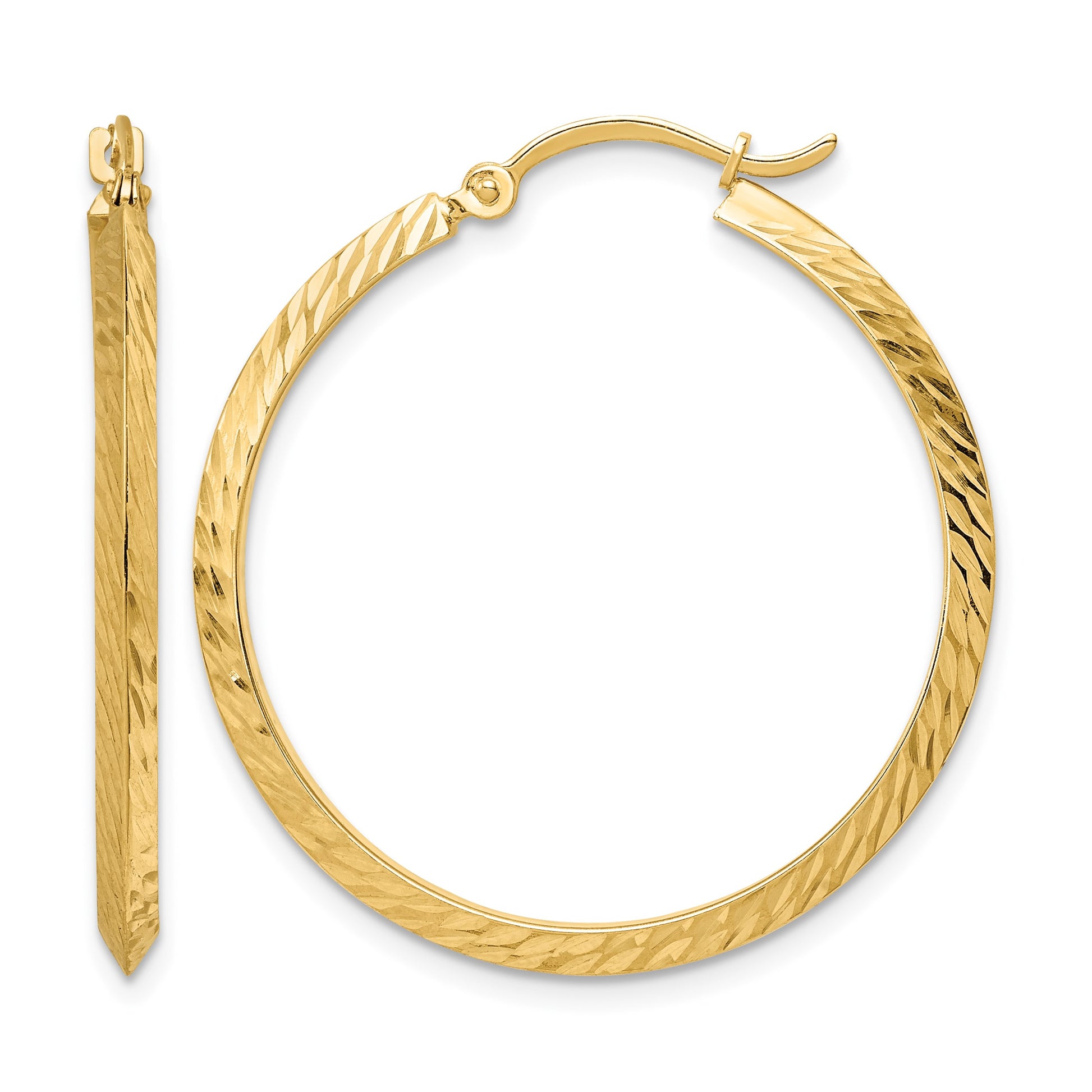 14K 2.00x33mm Polished Diamond-Cut Knife-Edge Tube Hoop Earrings