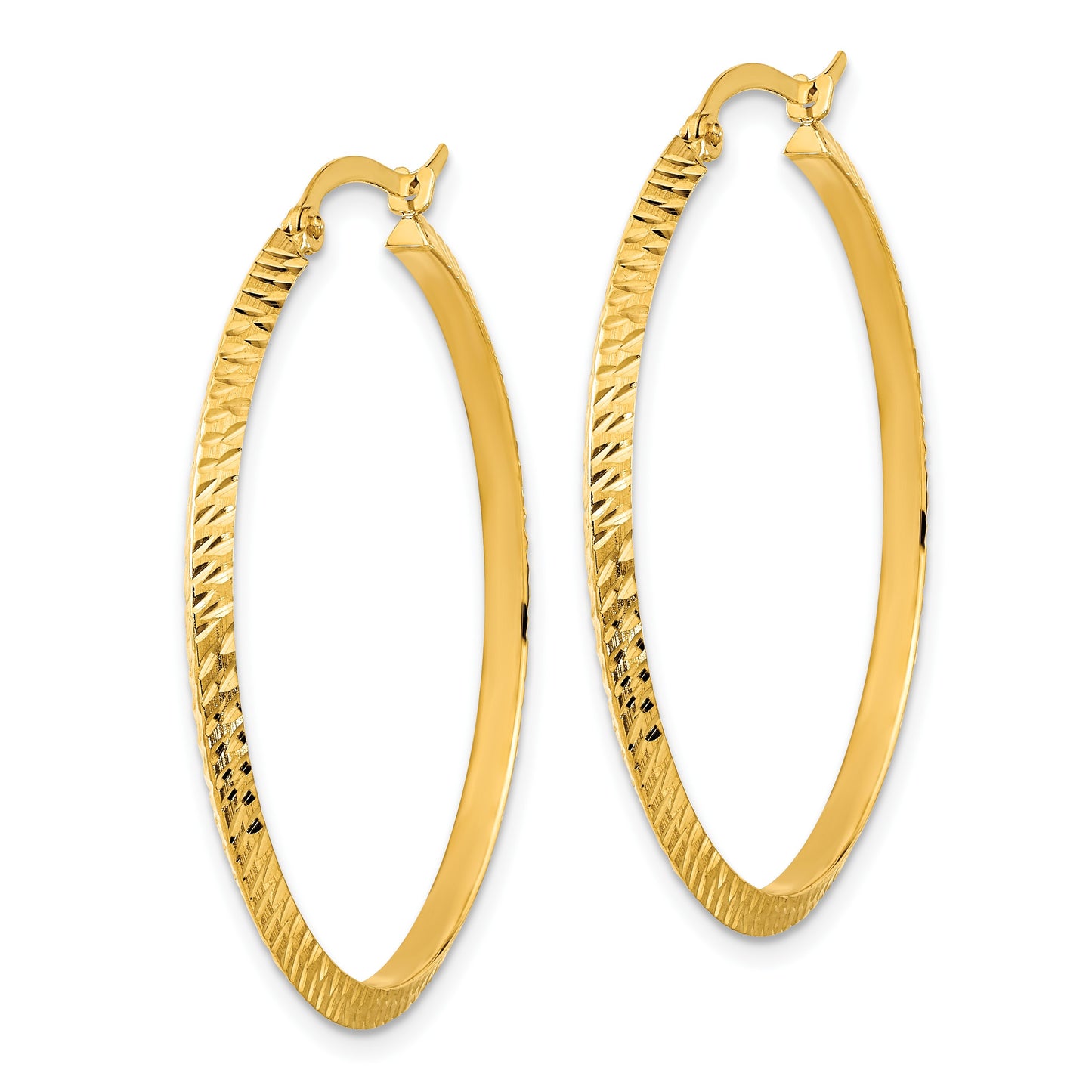 14K 2.00x38mm Polished Diamond-Cut Knife-Edge Tube Hoop Earrings