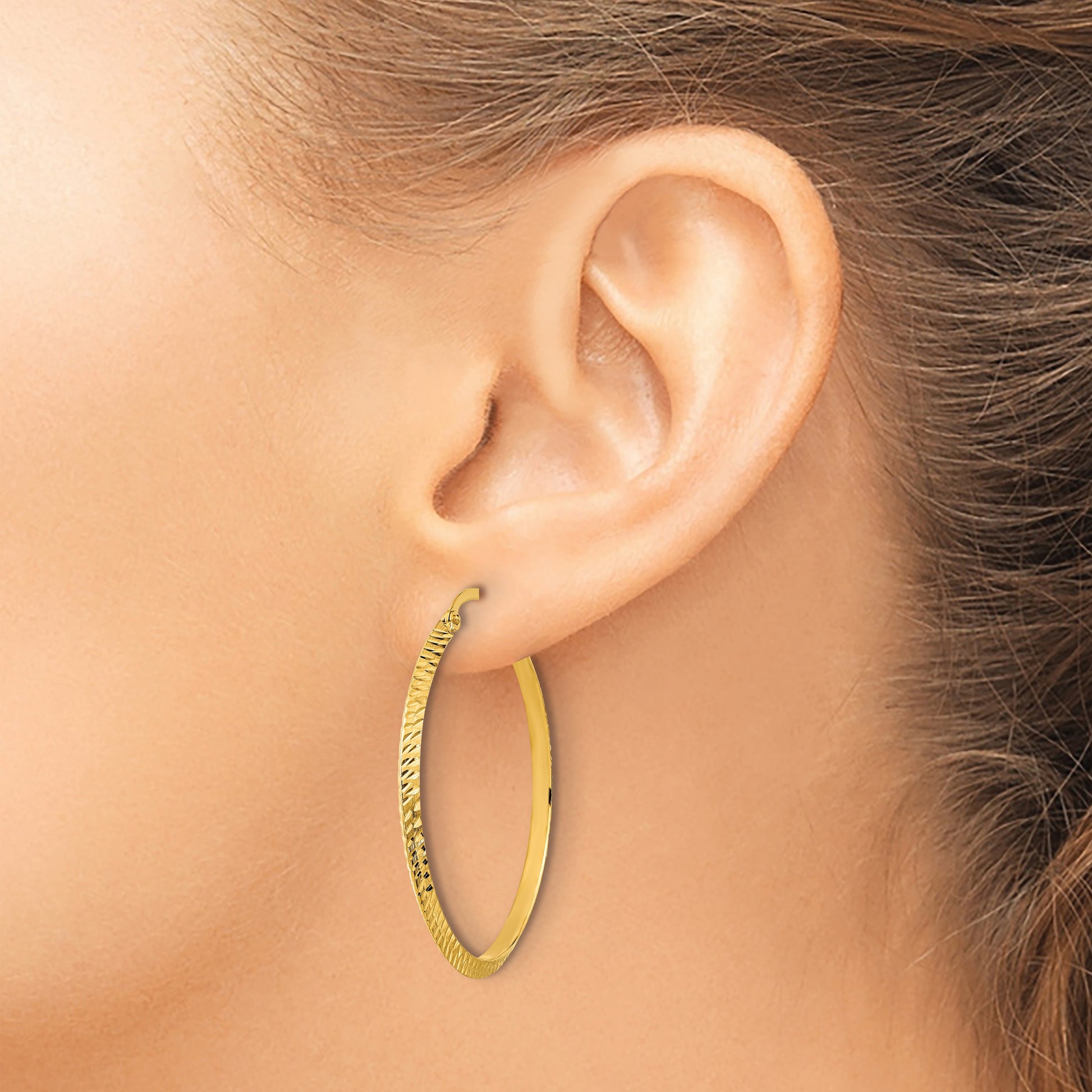 14K 2.00x38mm Polished Diamond-Cut Knife-Edge Tube Hoop Earrings