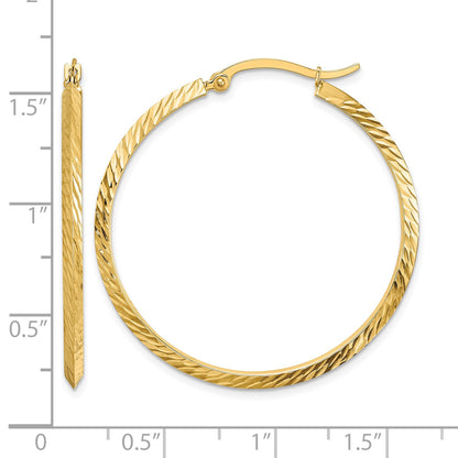 14K 2.00x38mm Polished Diamond-Cut Knife-Edge Tube Hoop Earrings