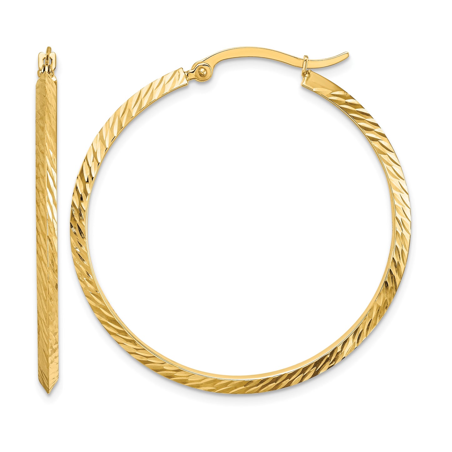 14K 2.00x38mm Polished Diamond-Cut Knife-Edge Tube Hoop Earrings