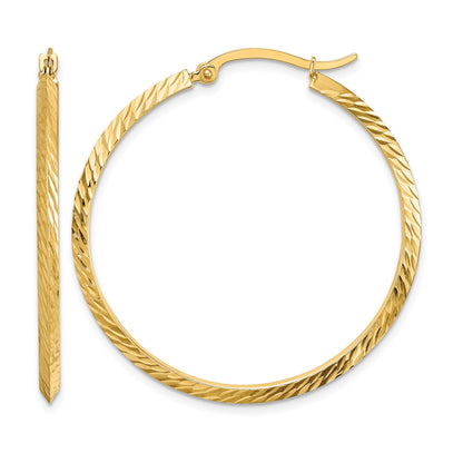 14K 2.00x38mm Polished Diamond-Cut Knife-Edge Tube Hoop Earrings