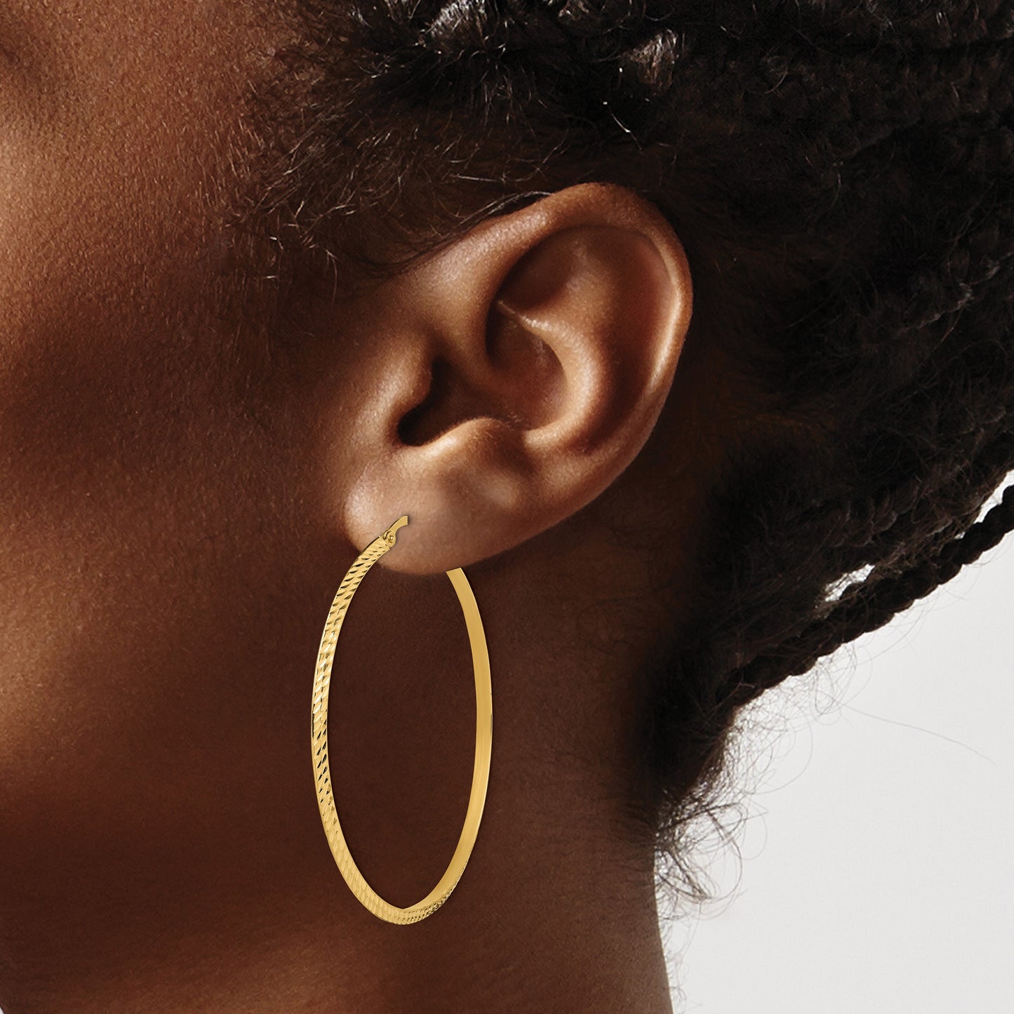 14K 2.00x50mm Polished Diamond-Cut Knife-Edge Tube Hoop Earrings
