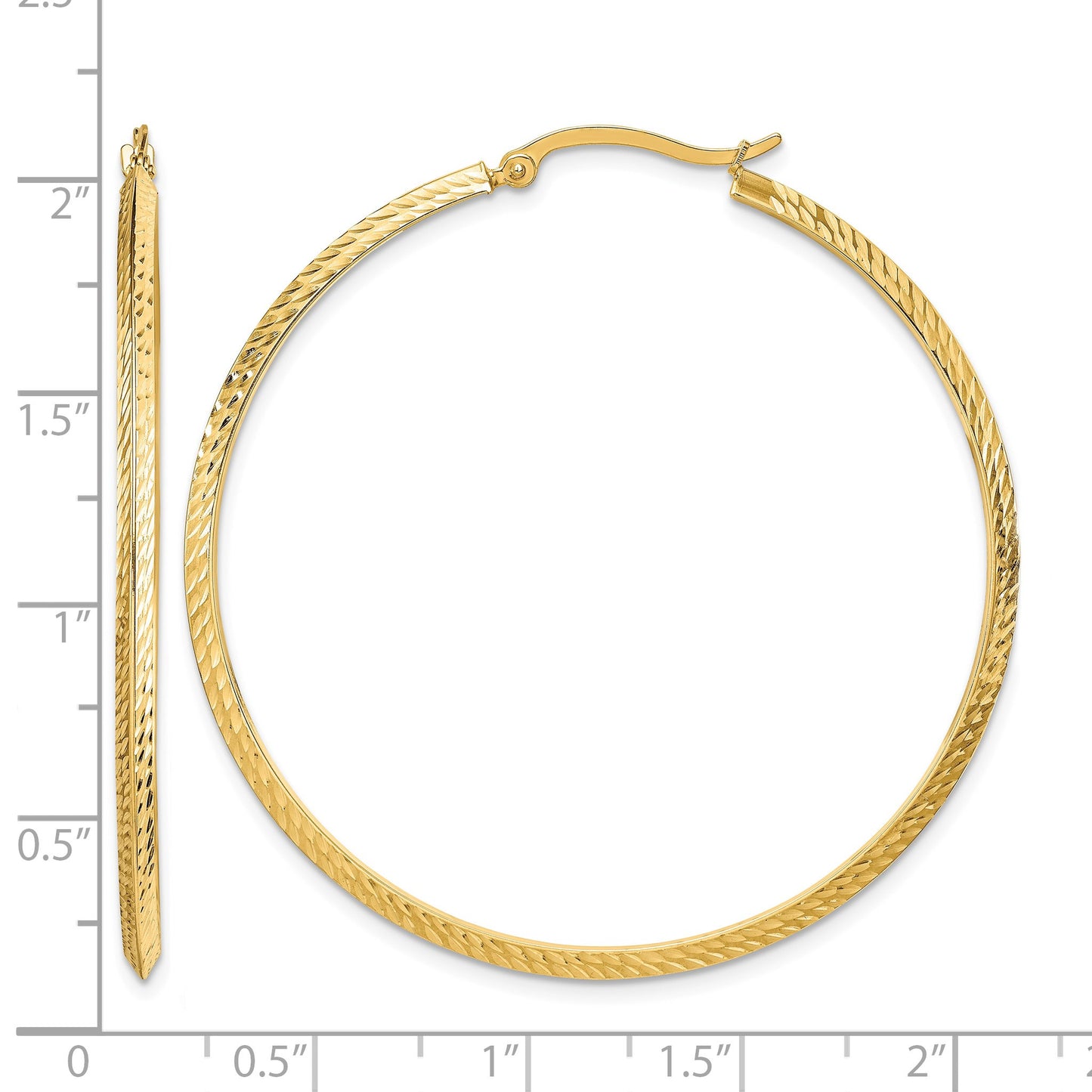 14K 2.00x50mm Polished Diamond-Cut Knife-Edge Tube Hoop Earrings