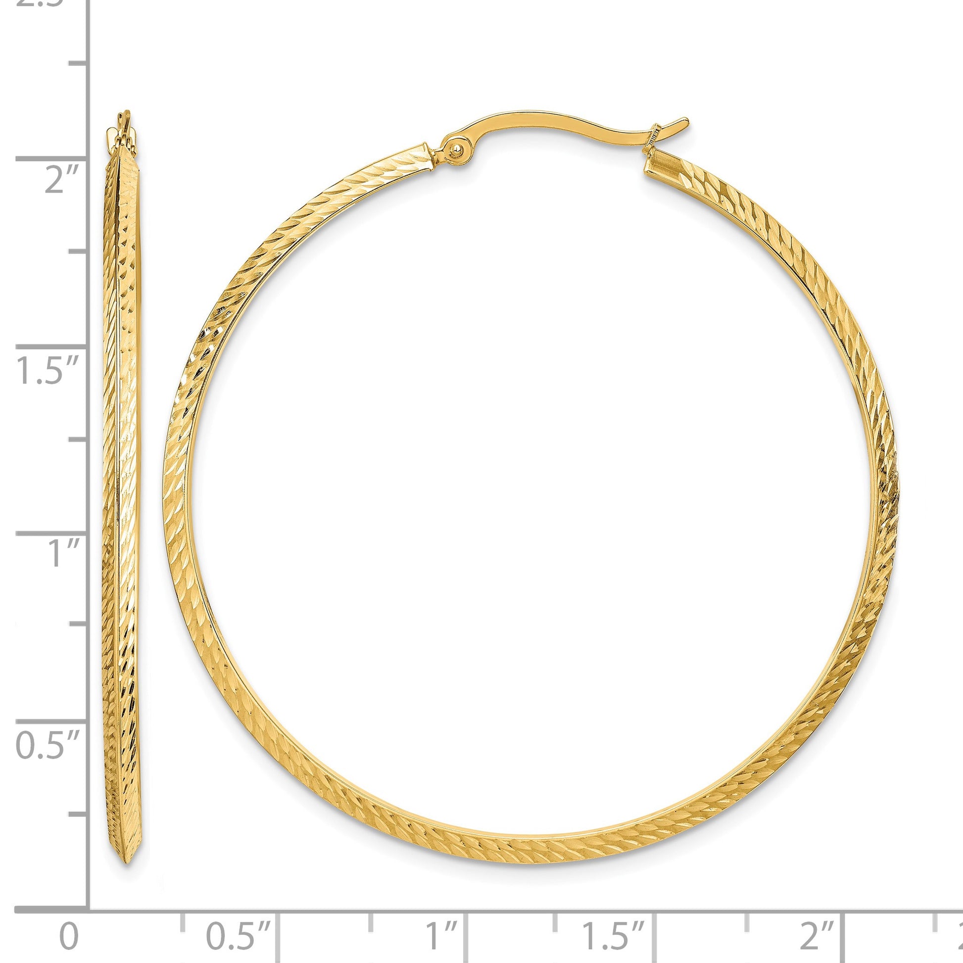 14K 2.00x50mm Polished Diamond-Cut Knife-Edge Tube Hoop Earrings