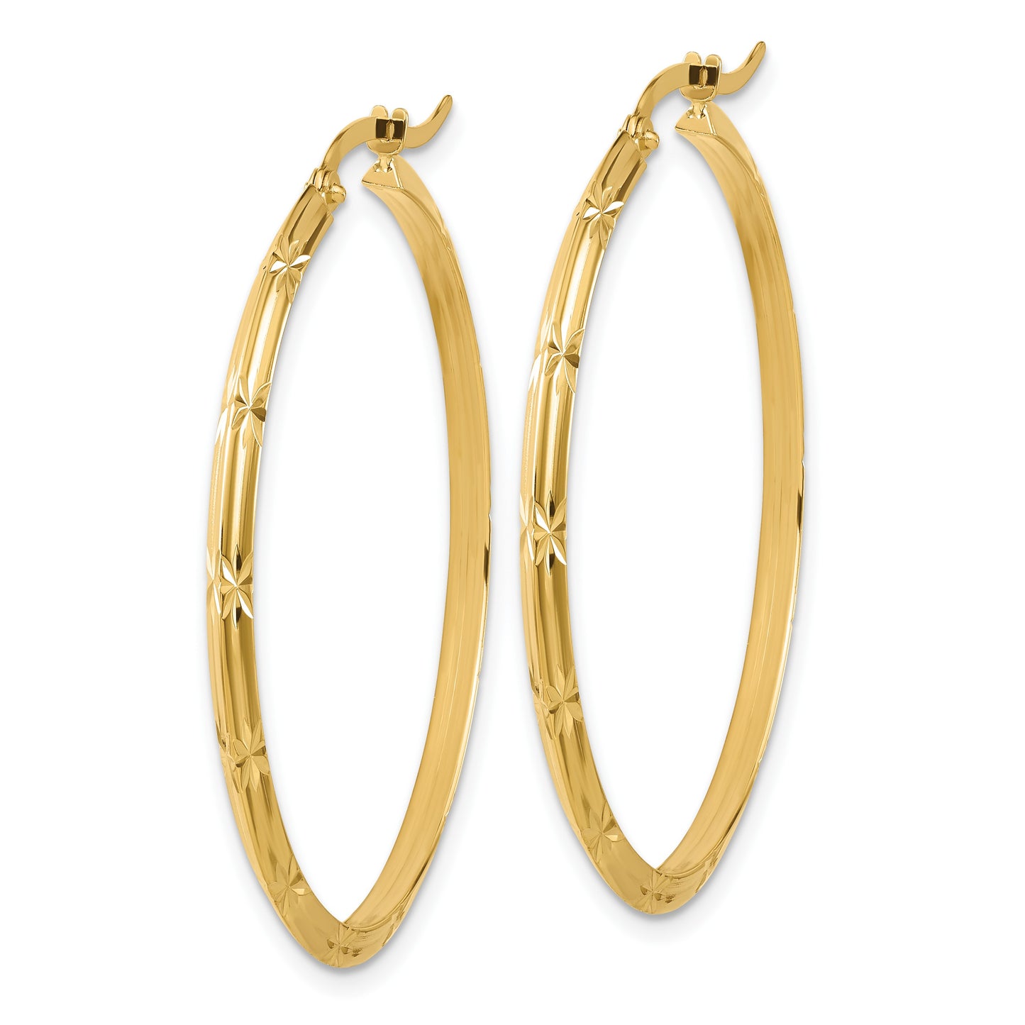 14K 2.00x38mm Polished Diamond-Cut Knife-Edge Tube Hoop Earrings