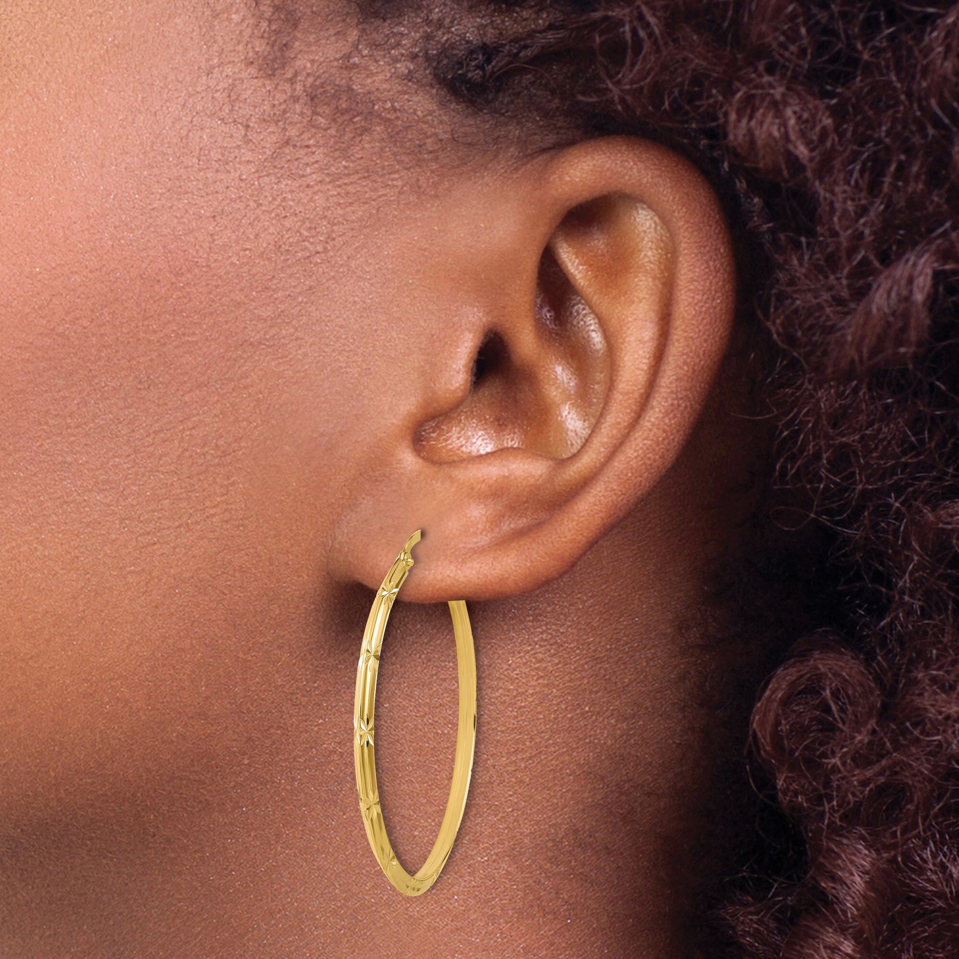 14K 2.00x38mm Polished Diamond-Cut Knife-Edge Tube Hoop Earrings
