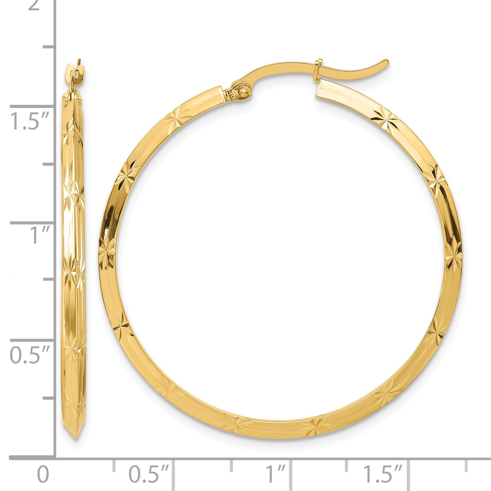 14K 2.00x38mm Polished Diamond-Cut Knife-Edge Tube Hoop Earrings
