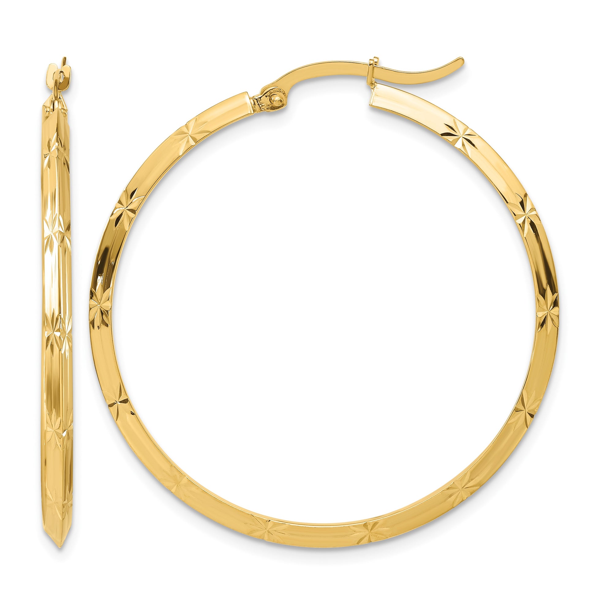 14K 2.00x38mm Polished Diamond-Cut Knife-Edge Tube Hoop Earrings