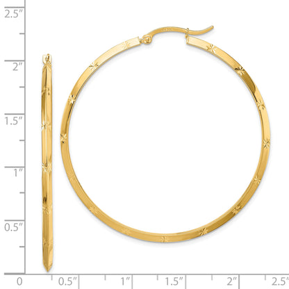 14K 2.00x50mm Polished Diamond-Cut Knife-Edge Tube Hoop Earrings