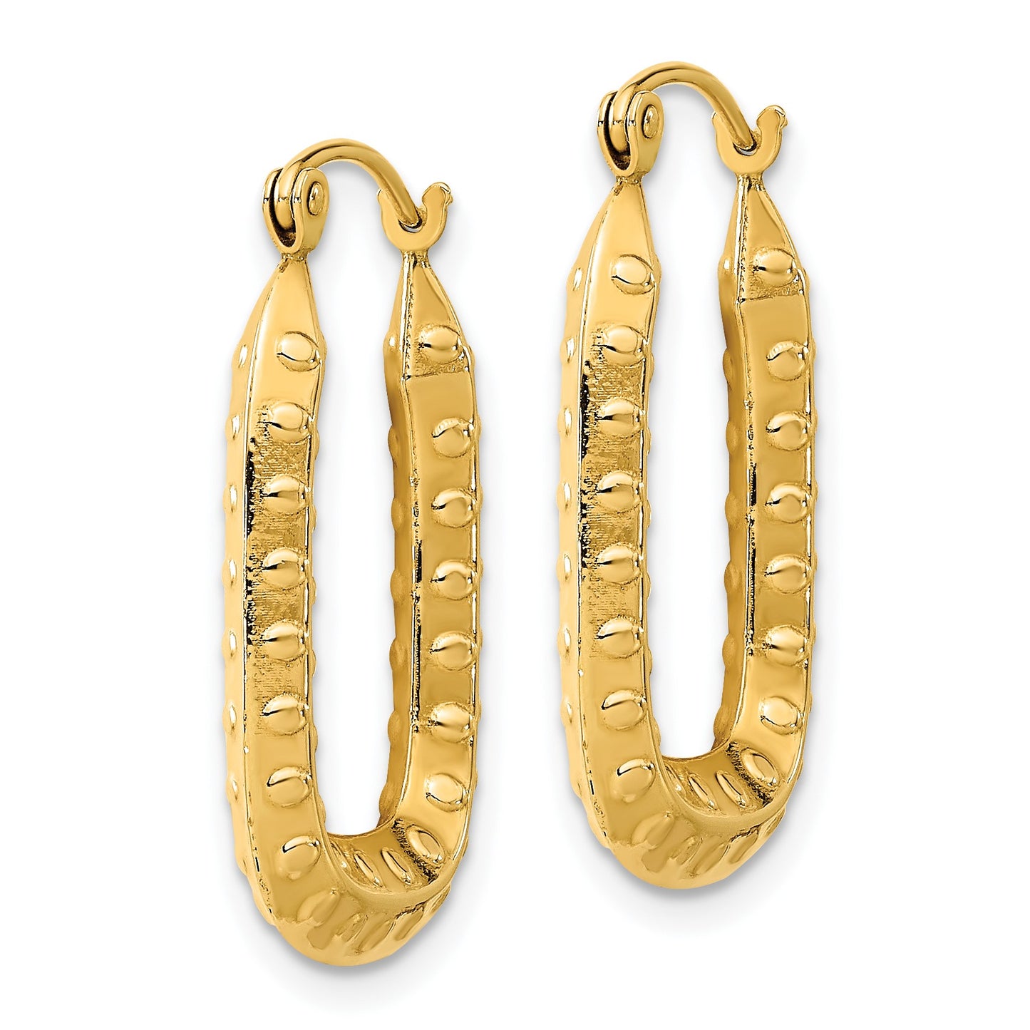 14k 2.5x26mm Polished Textured Rectangle Hoop Earrings
