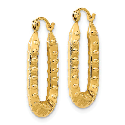 14k 2.5x26mm Polished Textured Rectangle Hoop Earrings