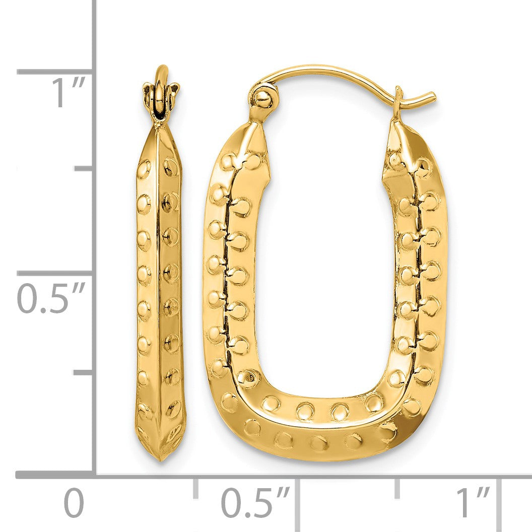 14k 2.5x26mm Polished Textured Rectangle Hoop Earrings