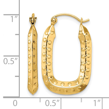 14k 2.5x26mm Polished Textured Rectangle Hoop Earrings