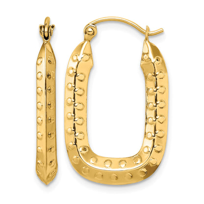 14k 2.5x26mm Polished Textured Rectangle Hoop Earrings